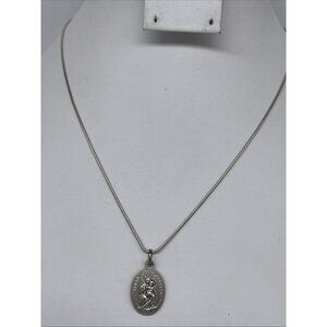 Italy Sterling Our Lady Mount Caramel And Sacred Heart Medal With Necklace